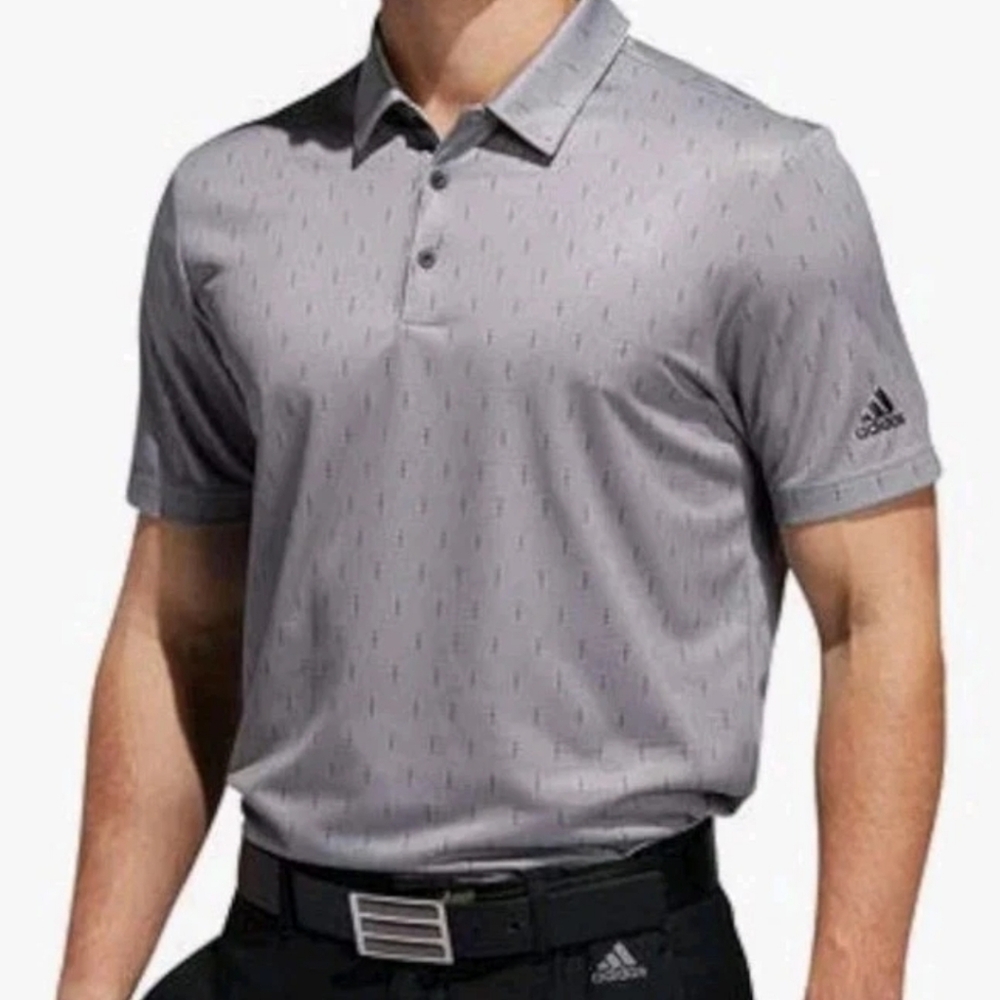 Adidas Polo Shirt Men 2X Gray Indigo Hash Print Performance Golf Pickleball Nwt